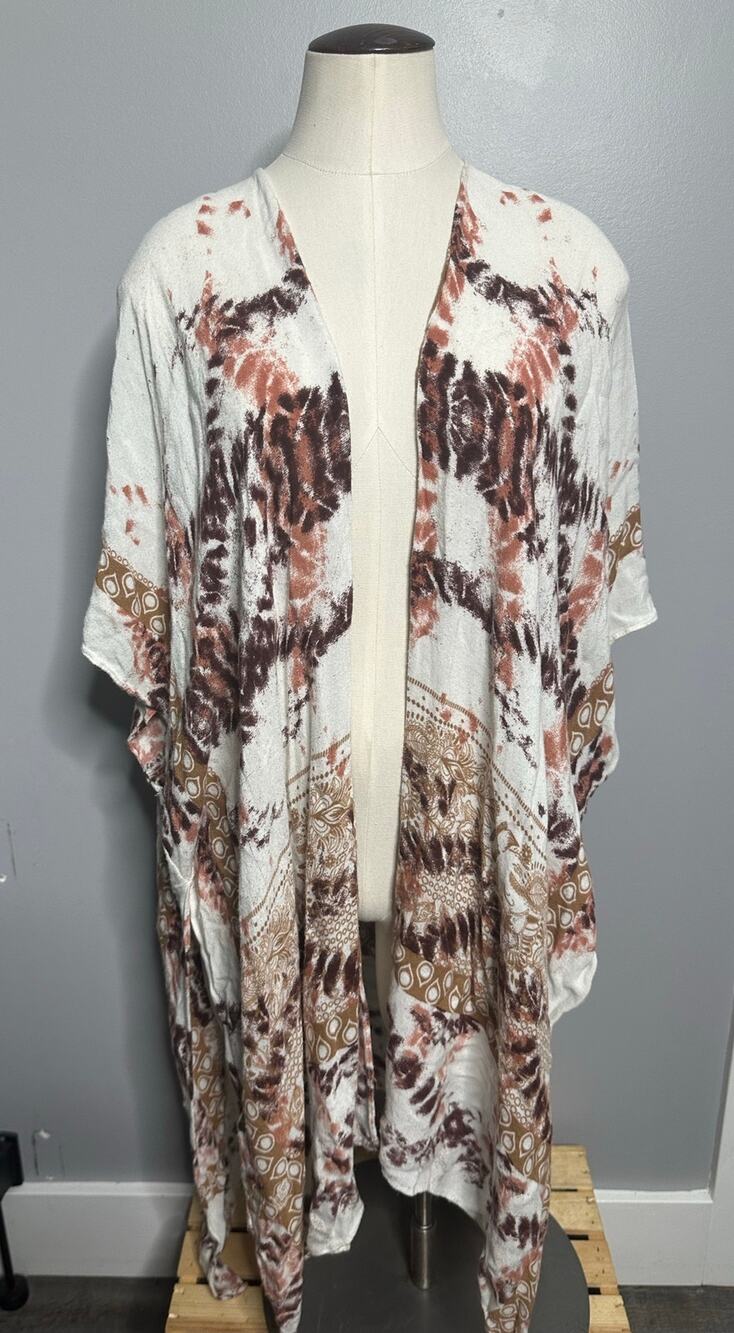 Ruggine Boho Tie-Dye Paisley Open-Front Kimono Duster / Swim Cover-Up One-Size